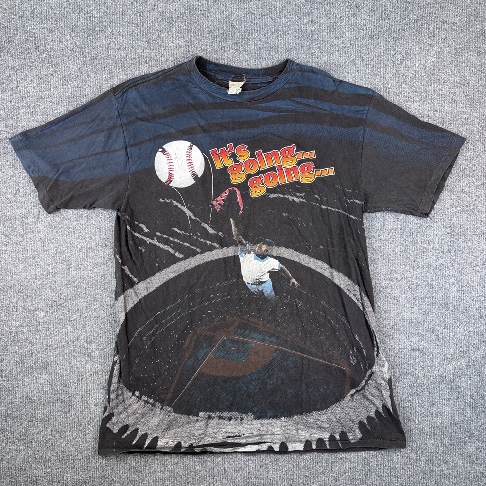 Vintage MLB Baseball AOP T Shirt Mens L Its Going Catcher Single Stitch 90s